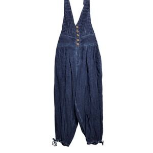 Free People Travel Light Smocked Balloon Leg Jumpsuit Blue Sz L Retail: $148 EUC